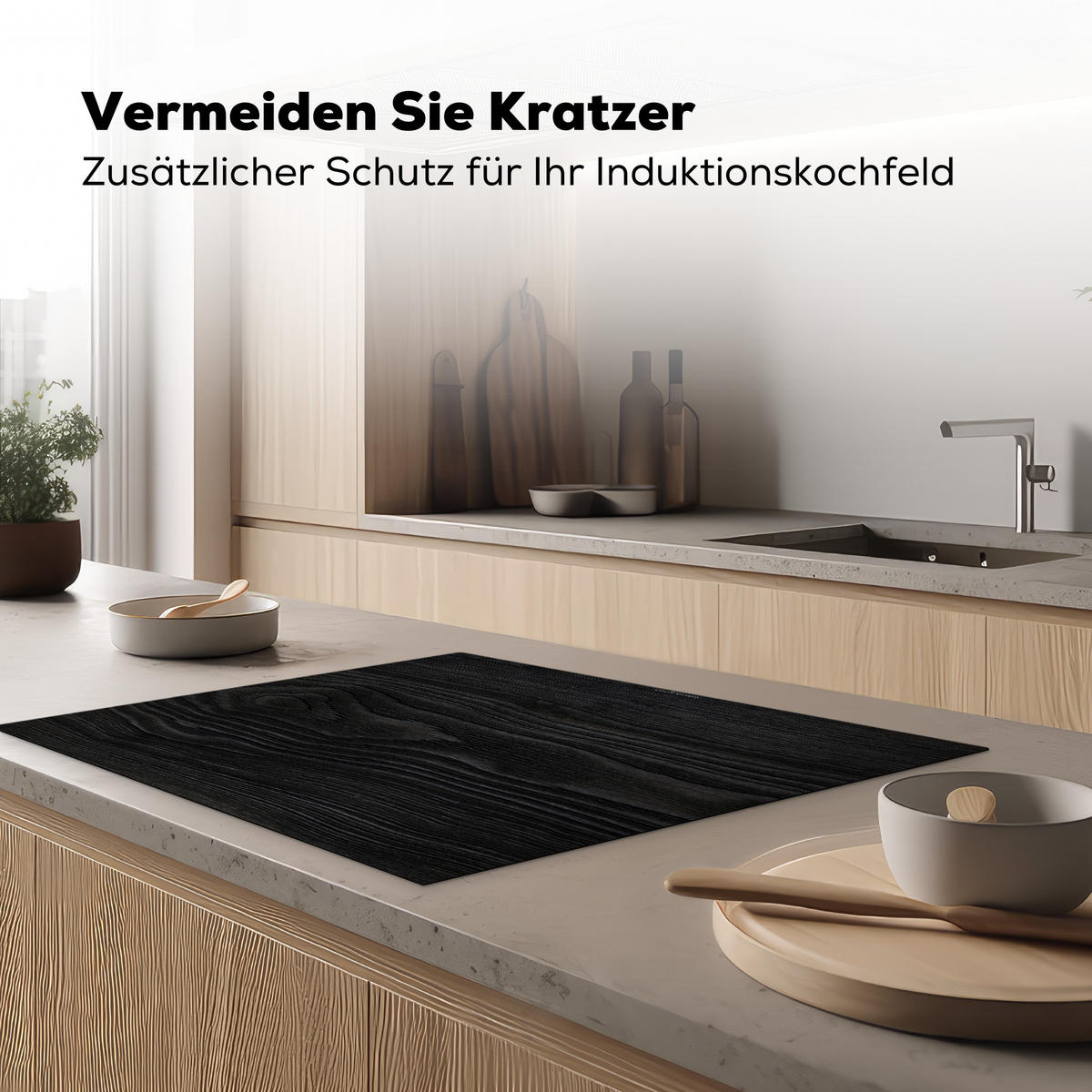 HERDABDECKPLATTE Schwarz - Holzoptik 77x59 cm - Schwarz, Kunststoff (77/0.2/59cm) - MuchoWow