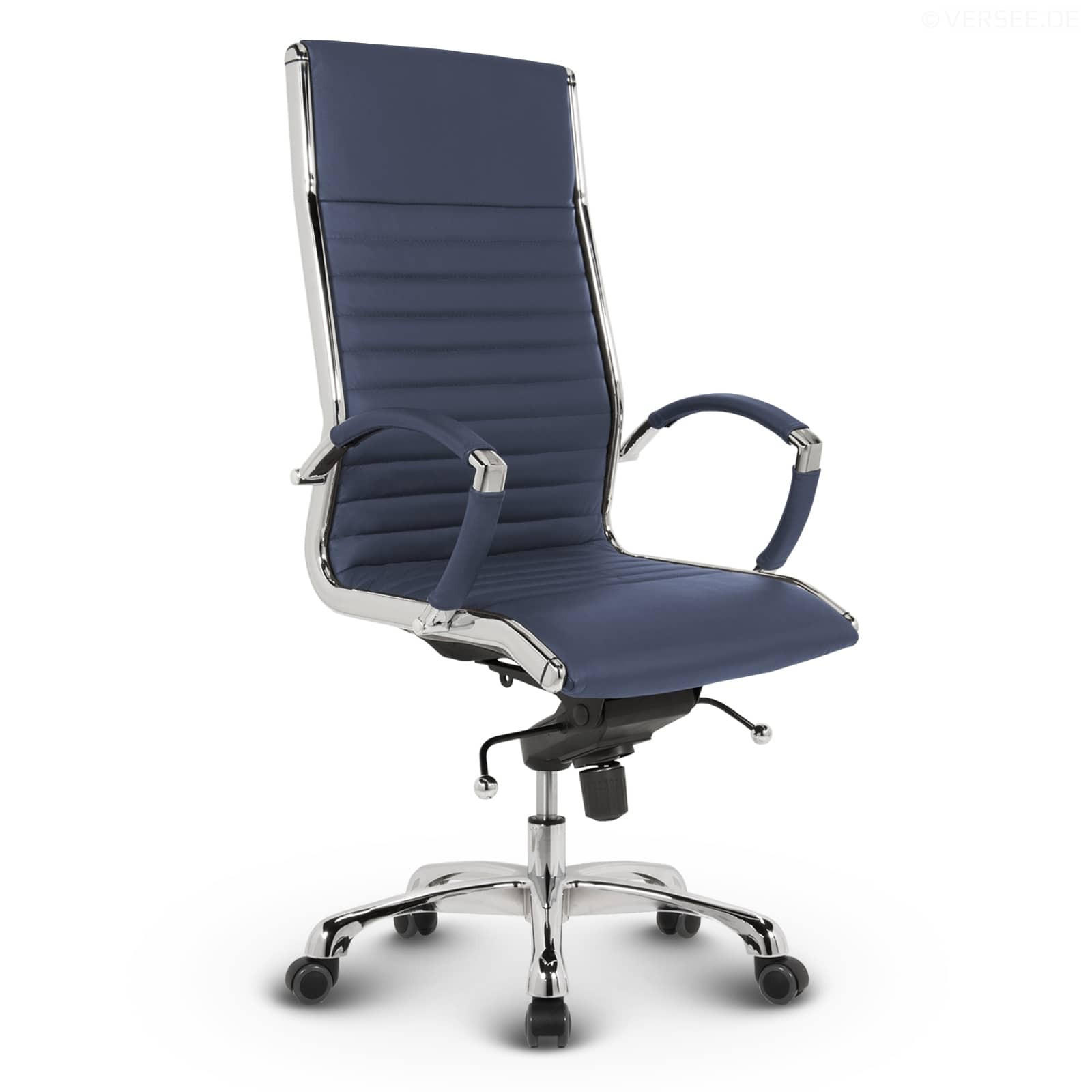 BÜROSTUHL Montreal Echtleder Blau – ergonomisch, 150 kg belastbar, Sitzhöhe 52-64cm - Blau, Leder/Metall (60/121/60cm) - Versee