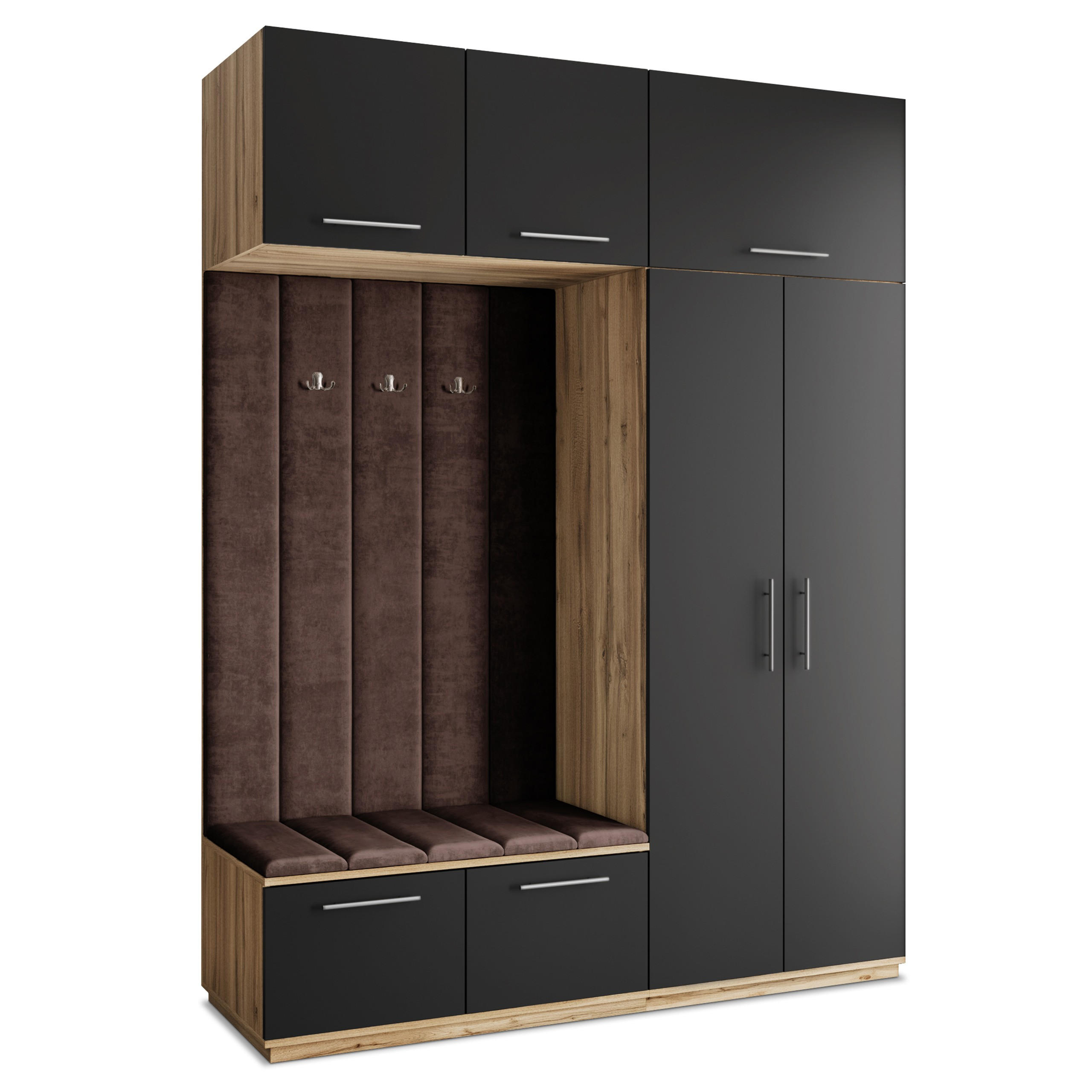 Masseno Garderobenschrank Eiche Wotan, Schwarz, Braun 180x240x60 cm