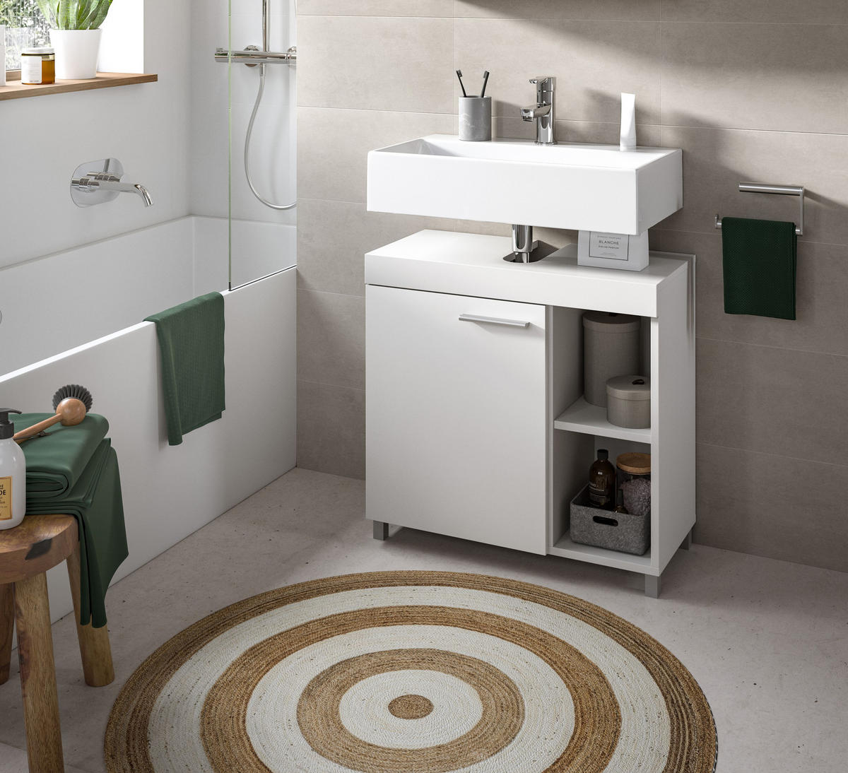 WASCHBECKENUNTERSCHRANK NOAH (B/H/T: ca. 65/63/31 cm) in weiß/weiß - Weiß, Holzwerkstoff (65/63/31cm)