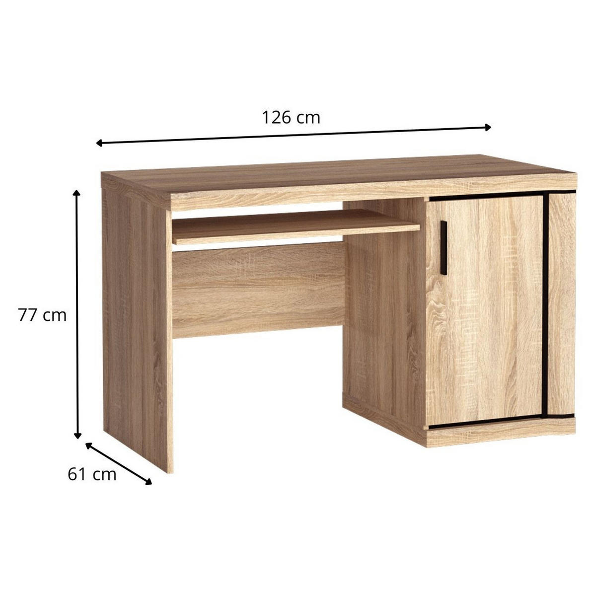 SCHREIBTISCH Dallas D-13 126 x 61 x 77 cm Eiche Sonoma - Sonoma Eiche, Holzwerkstoff/Kunststoff (61/126/77cm) - Koseto