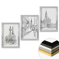 WANDBILDER 3er Set - 20x30 cm Silberner Rahmen - Einfache Zeichnungen von Stadtlandschaften - Silberfarben, Kunststoff (20/30cm) - ArtPrintCave