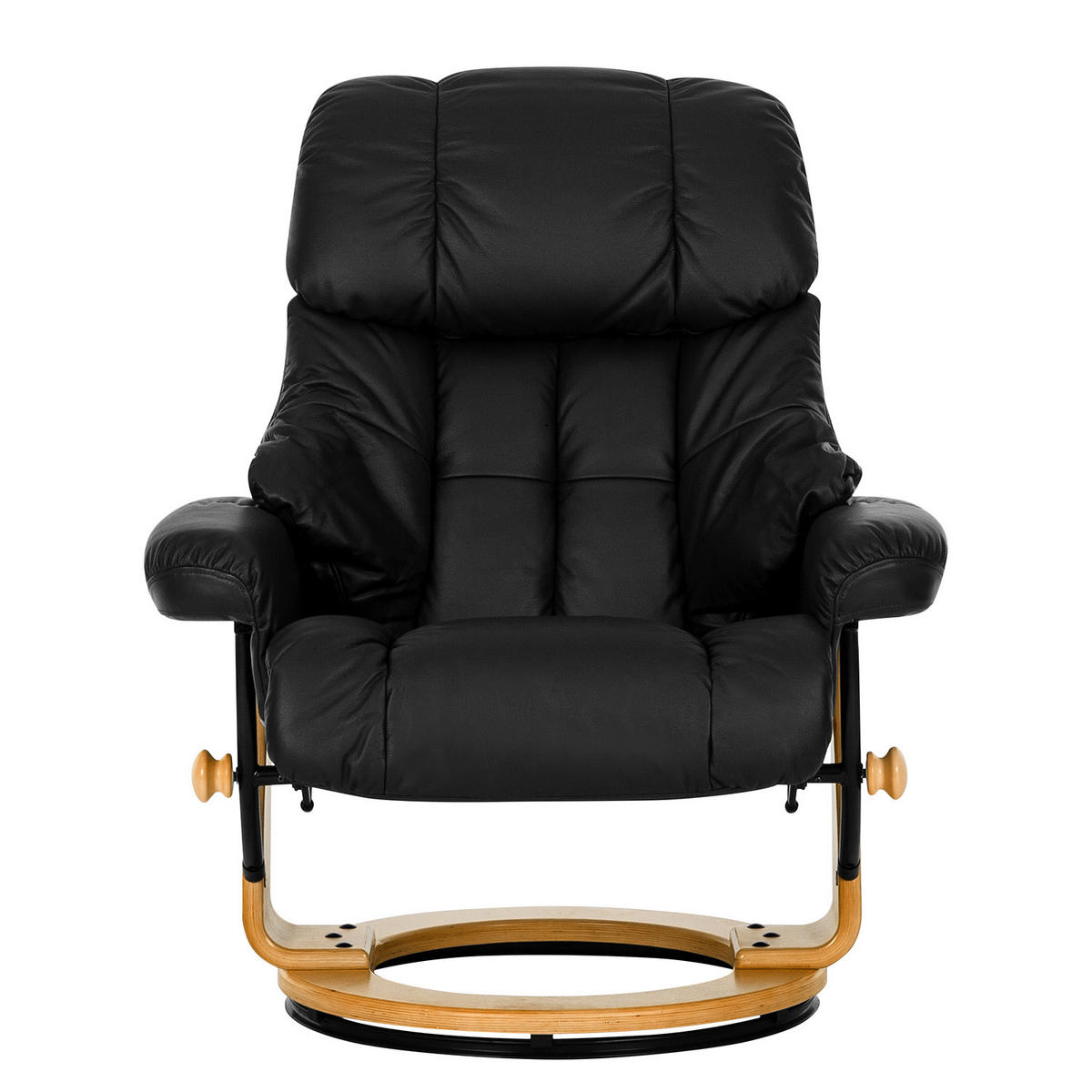 RELAXSESSEL - 2-teilig - Holzwerkstoff / Echtleder / Kunstleder - Schwarz, Leder/Birkenholz (90/104/91cm) - home24