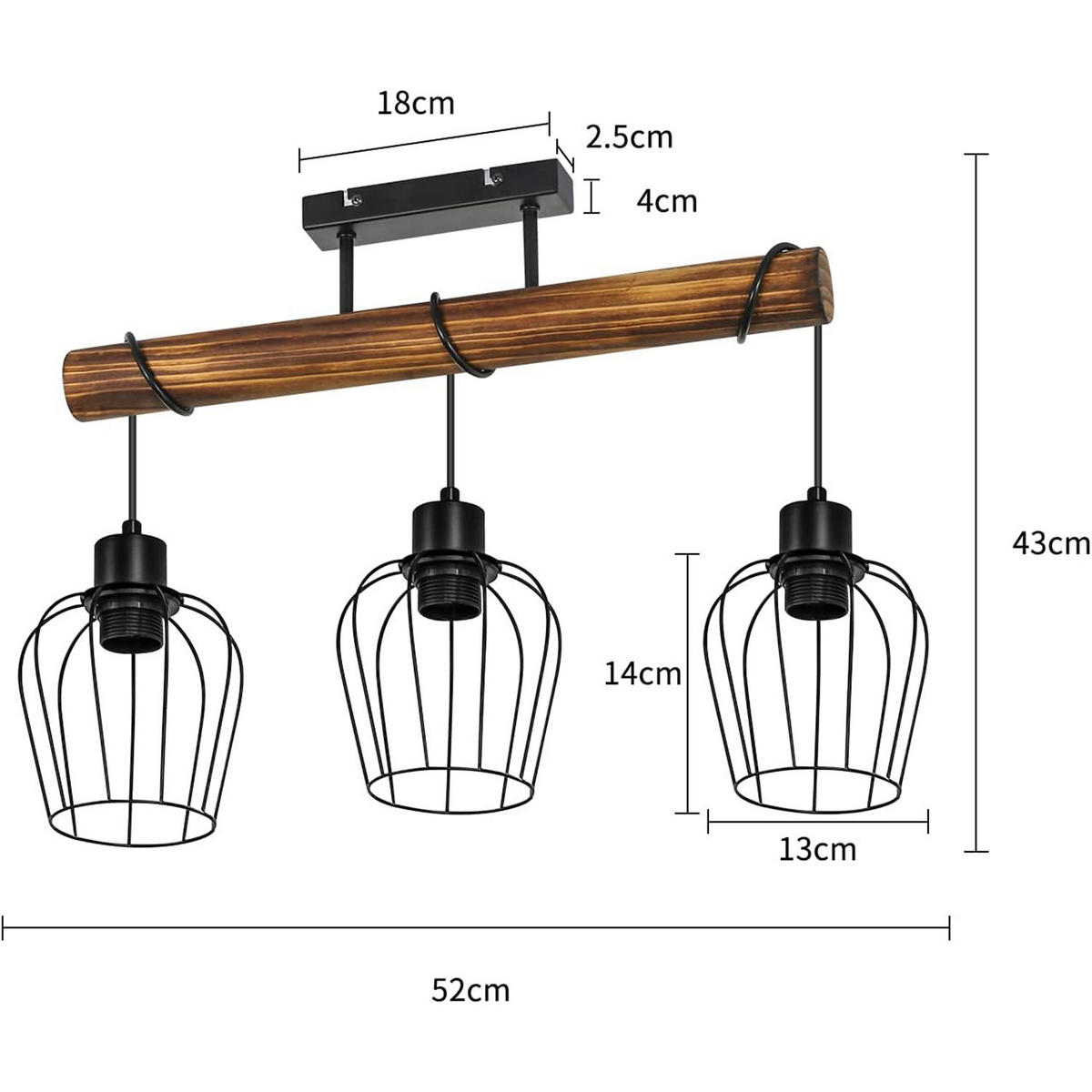 DECKENLEUCHTE Carlota 52/13/43 cm - Alteiche, Holz/Metall (52/13/43cm) - Nettlife