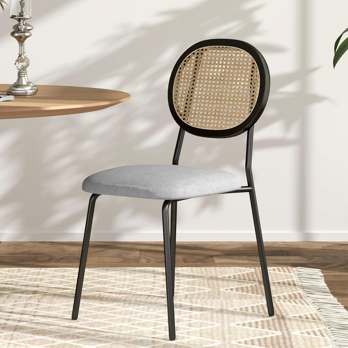 ESSZIMMERSTÜHLE 2er-Set DE-13239 Rotin-Rückenlehne & Stahlgestell Grau - Grau, Metall (54/87/44cm) - ComfortXL