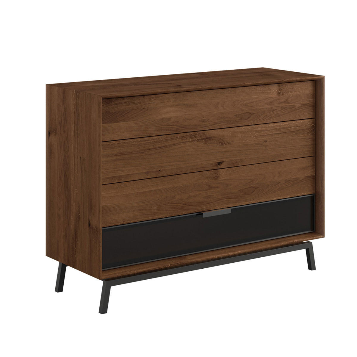 KOMMODE Modern Loft Eiche Tabak 121 / 45 / 90cm - Dunkelbraun/Schwarz, Holz/Metall (121/90/45cm) - Feldmann-Wohnen