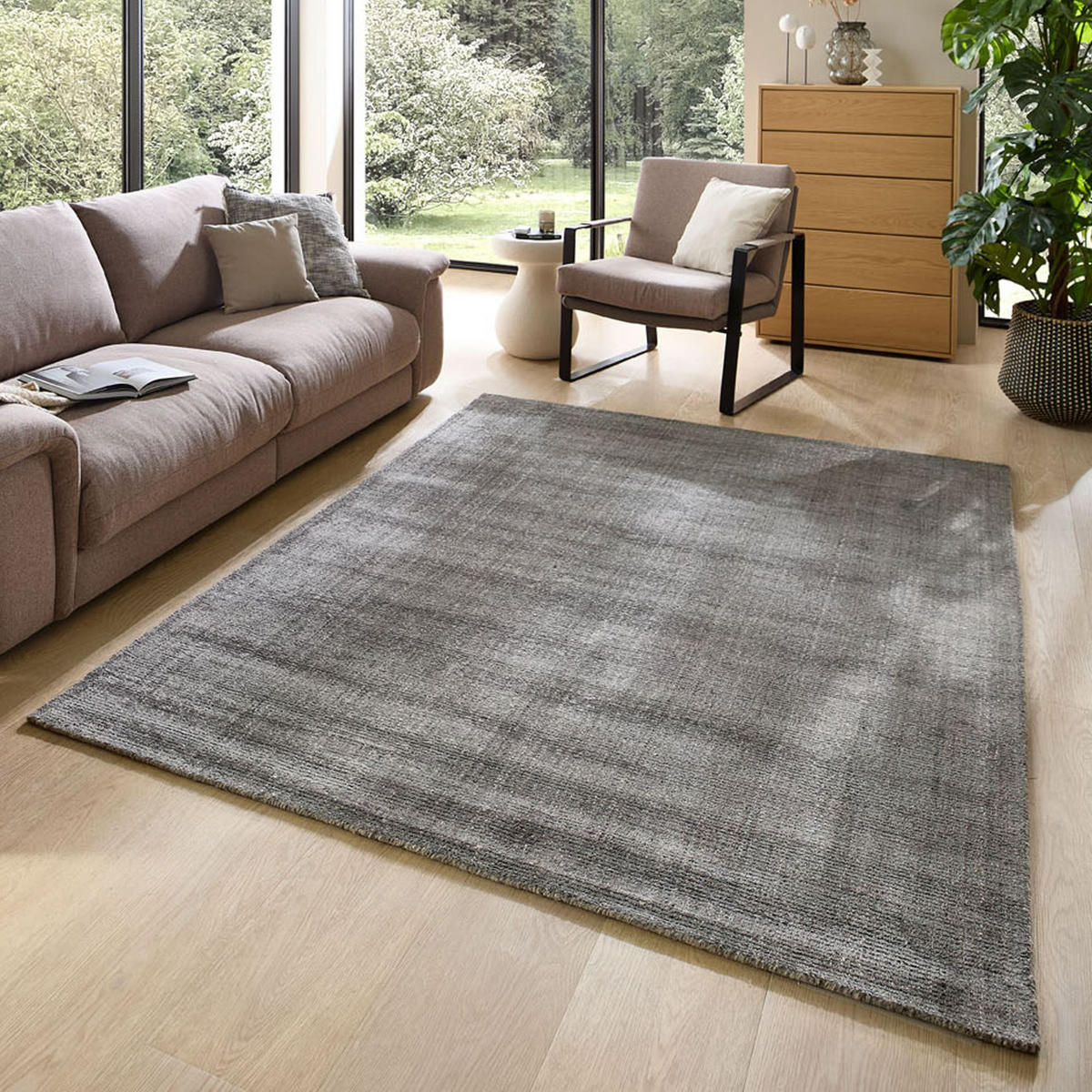 HANDWEBTEPPICH Venus 70x140 cm - Anthrazit, Textil (70/140cm) - THEKO