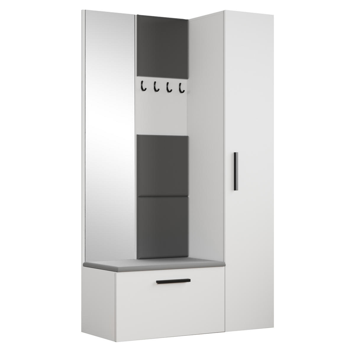 GARDEROBENSCHRANK MODULO 120,6/204/40 cm Modern Garderobe-Set Weiß - Weiß/Grau, Holzwerkstoff (120.6/204/40cm) - MASSENO