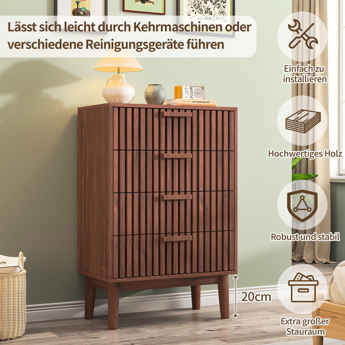 HOLZKOMMODE 4 Schubladen Schubladenschrank Walnussholzfarbe - Walnussfarben, Holz (34/91/60cm) - PARAFTA HOME