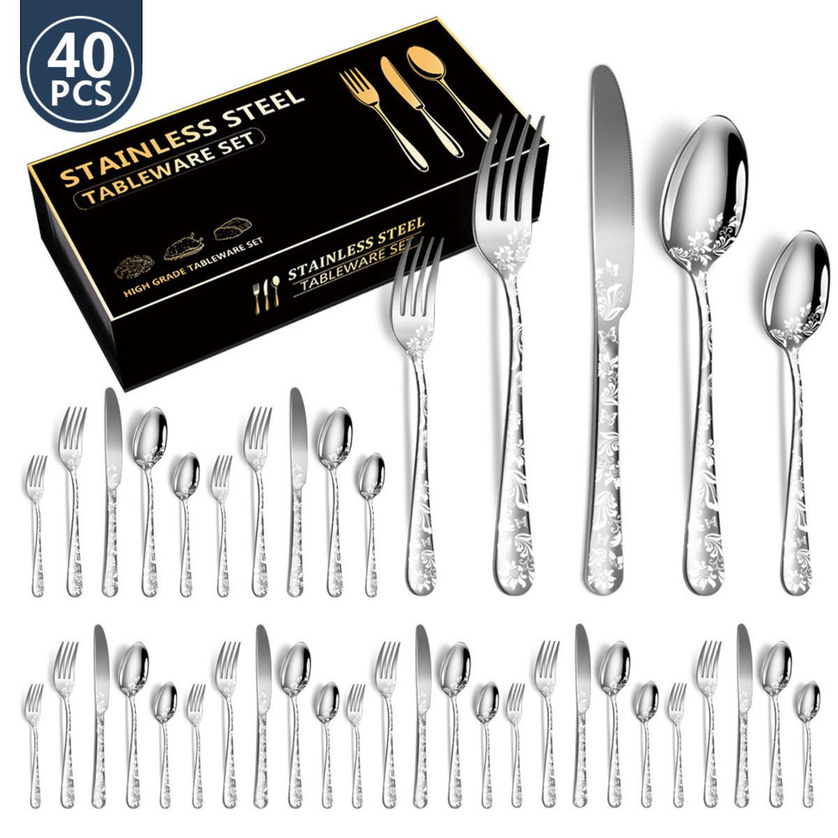 BESTECKSET 40-teilig Edelstahl - Silberfarben, Metall - Authentics