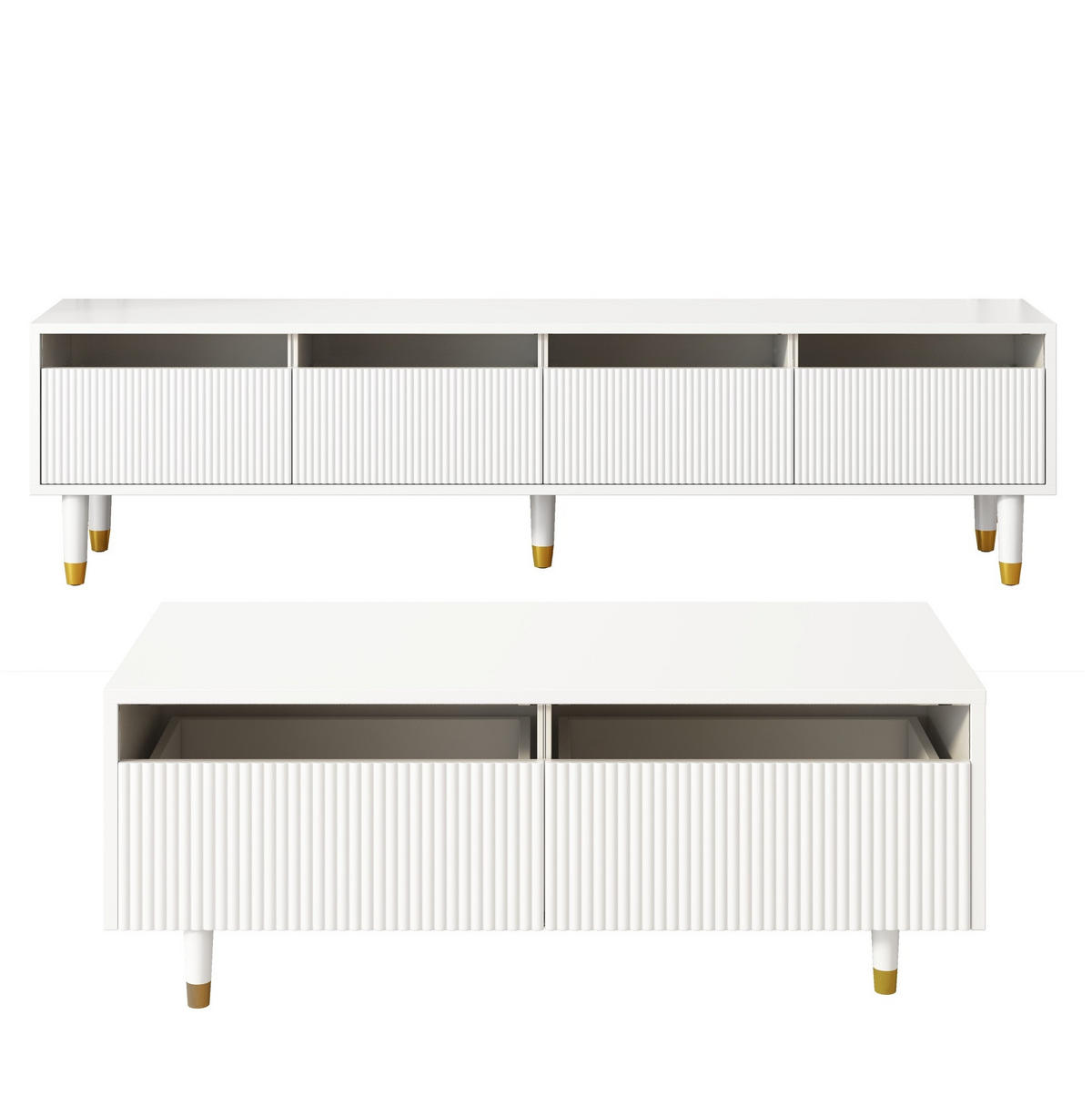 LOWBOARD 178/35/45 cm und 110/50/40 cm Weiß aus MDF mit LED-Beleuchtung - Weiß, Holzwerkstoff (35/45/178cm) - OKMYHOME
