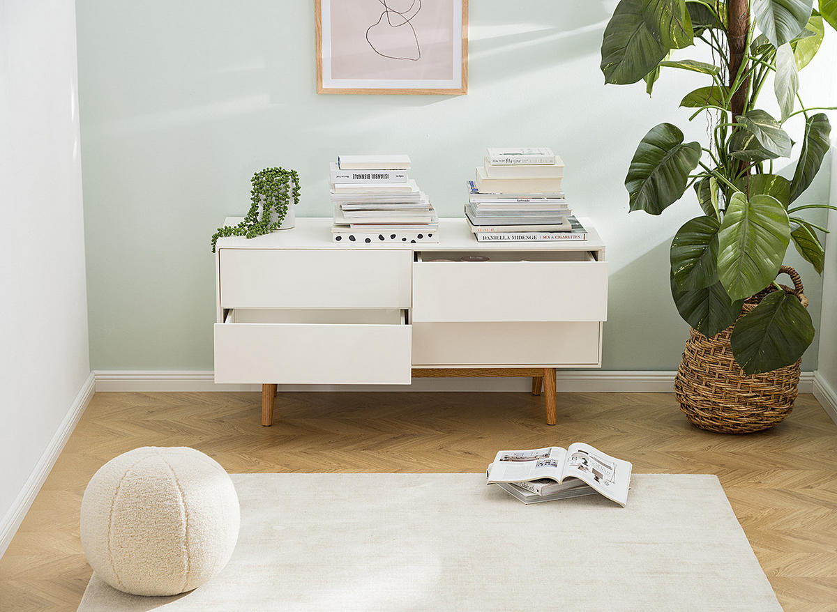 SIDEBOARD - Breite 120 cm - Eichefarben/Weiß, Holzwerkstoff (120/59/45cm) - home24