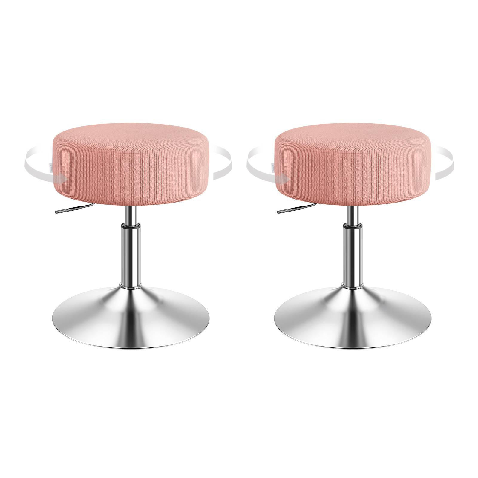 SITZHOCKER 2er Set rund, drehbar, Cord-Sitzfläche, Rosa - Silberfarben/Rosa, Textil/Metall (38.5/56/38.5cm) - Woltu