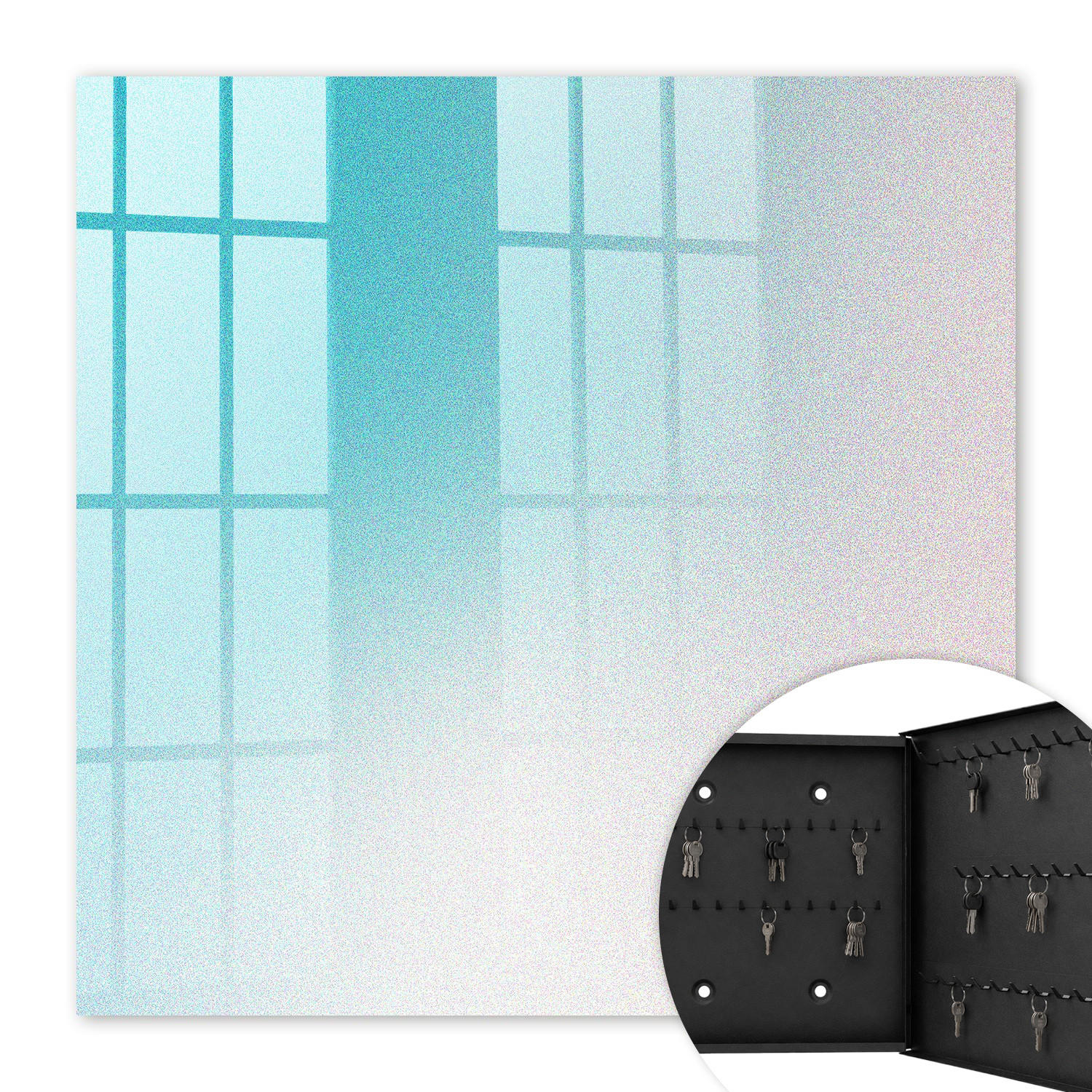 SCHLÜSSELBOX Schwarz 30x30 cm- Türöffnung nach rechts - Pastellfarbener Farbverlauf - Blau, Metall (30/30/5cm) - TULUP