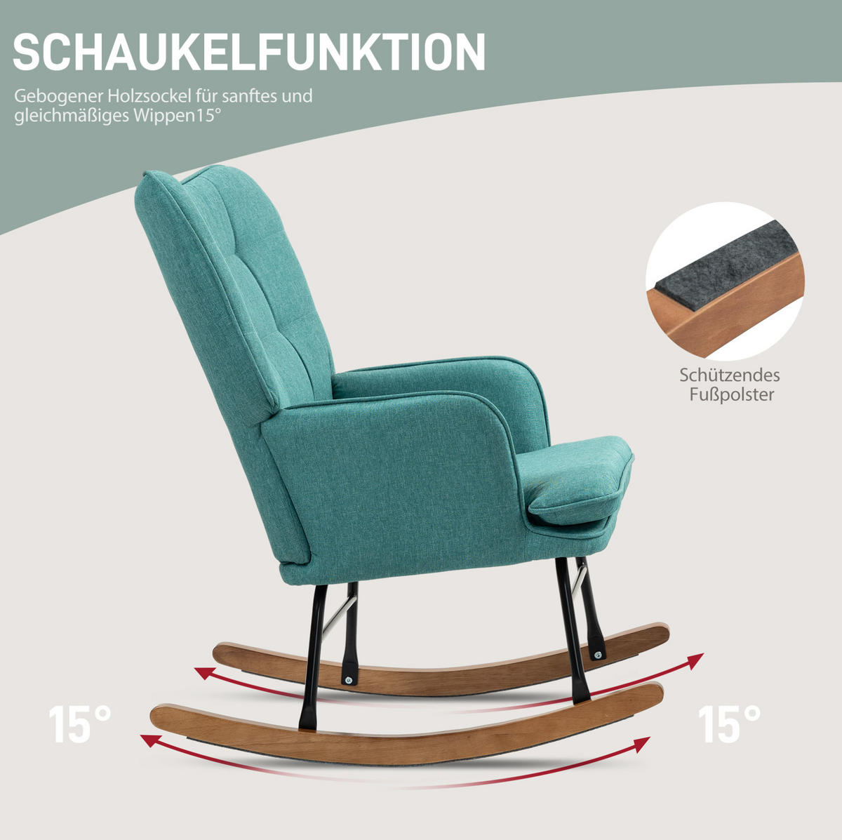 SCHAUKELSTUHL 64/89/90 cm in Dunkelgrün mit Hocker und hoher Rückenlehne - Dunkelgrün, Textil (89/90/64cm) - Flora Grace