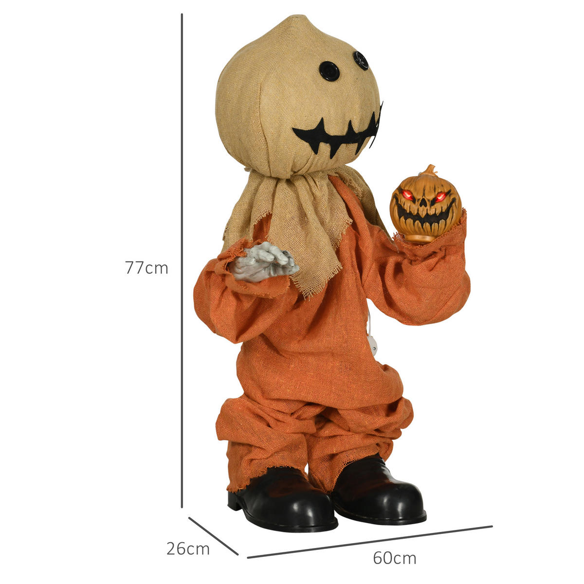 HALLOWEEN-DEKORATION Vogelscheuche 77 cm mit rot leuchtenden Augen, Soundfunktion - Orange, Textil (26/77/60cm) - HOMCOM