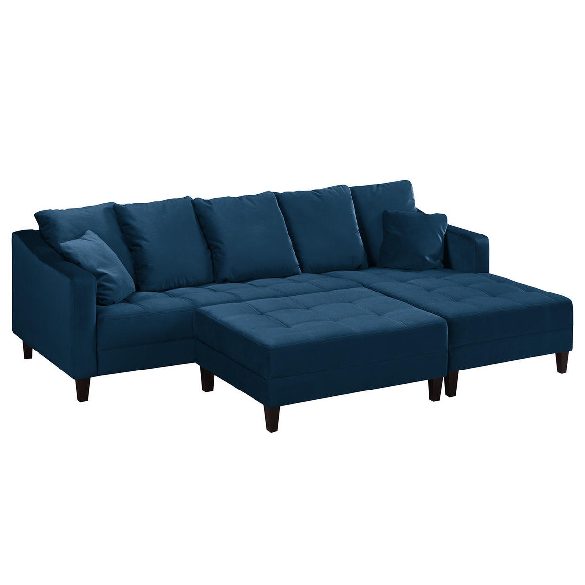 ECKSOFA mit Ottomane - Samt - Petrol, Textil (254/165cm) - home24