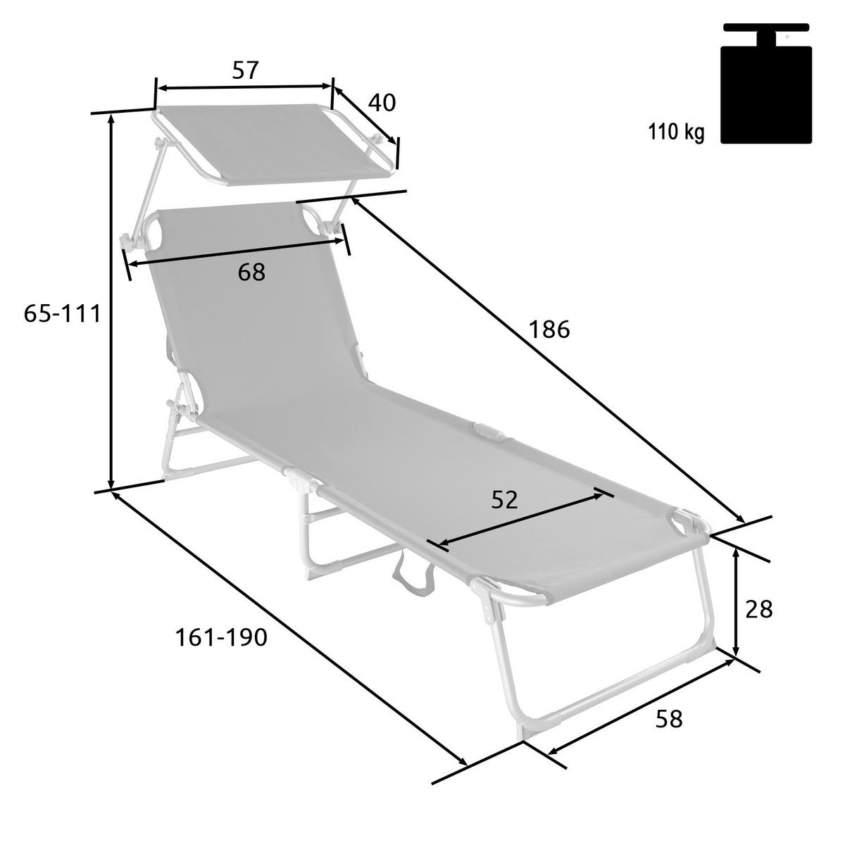 GARTENLIEGE ,190 x 68 x 28 cm,grau - Grau, Kunststoff (68/28/190cm) - tectake