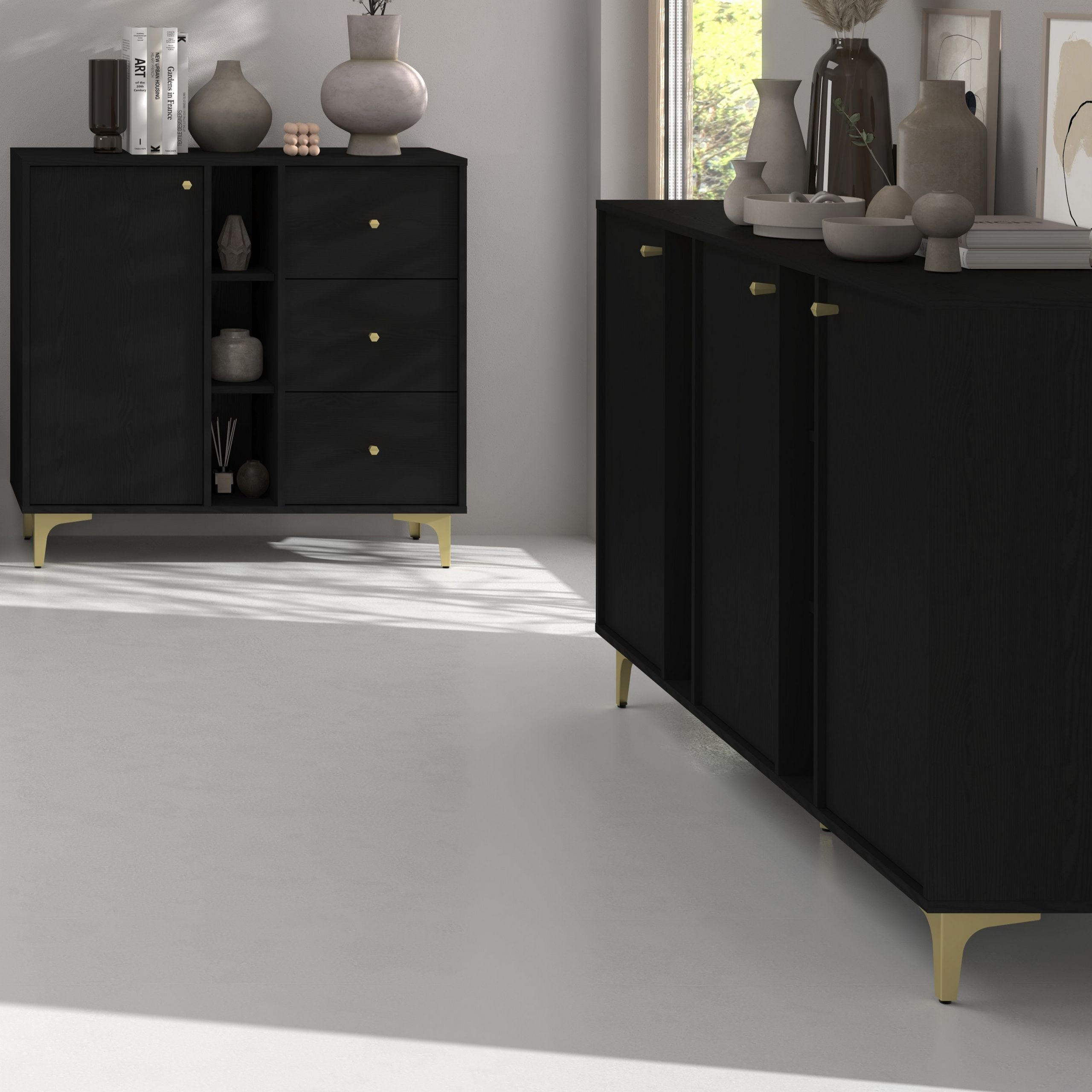 SIDEBOARD TORINO 158/94/41 cm mit 3 Türen Graphitfarben - Graphitfarben, Holzwerkstoff (158/94/41cm) - MASSENO