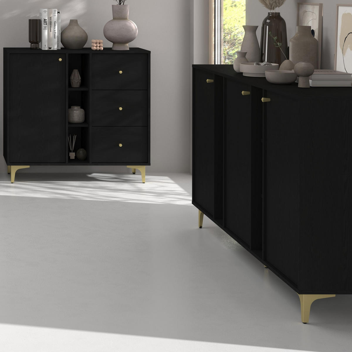 SIDEBOARD TORINO 158/94/41 cm mit 3 Türen Graphitfarben - Graphitfarben, Holzwerkstoff (158/94/41cm) - MASSENO