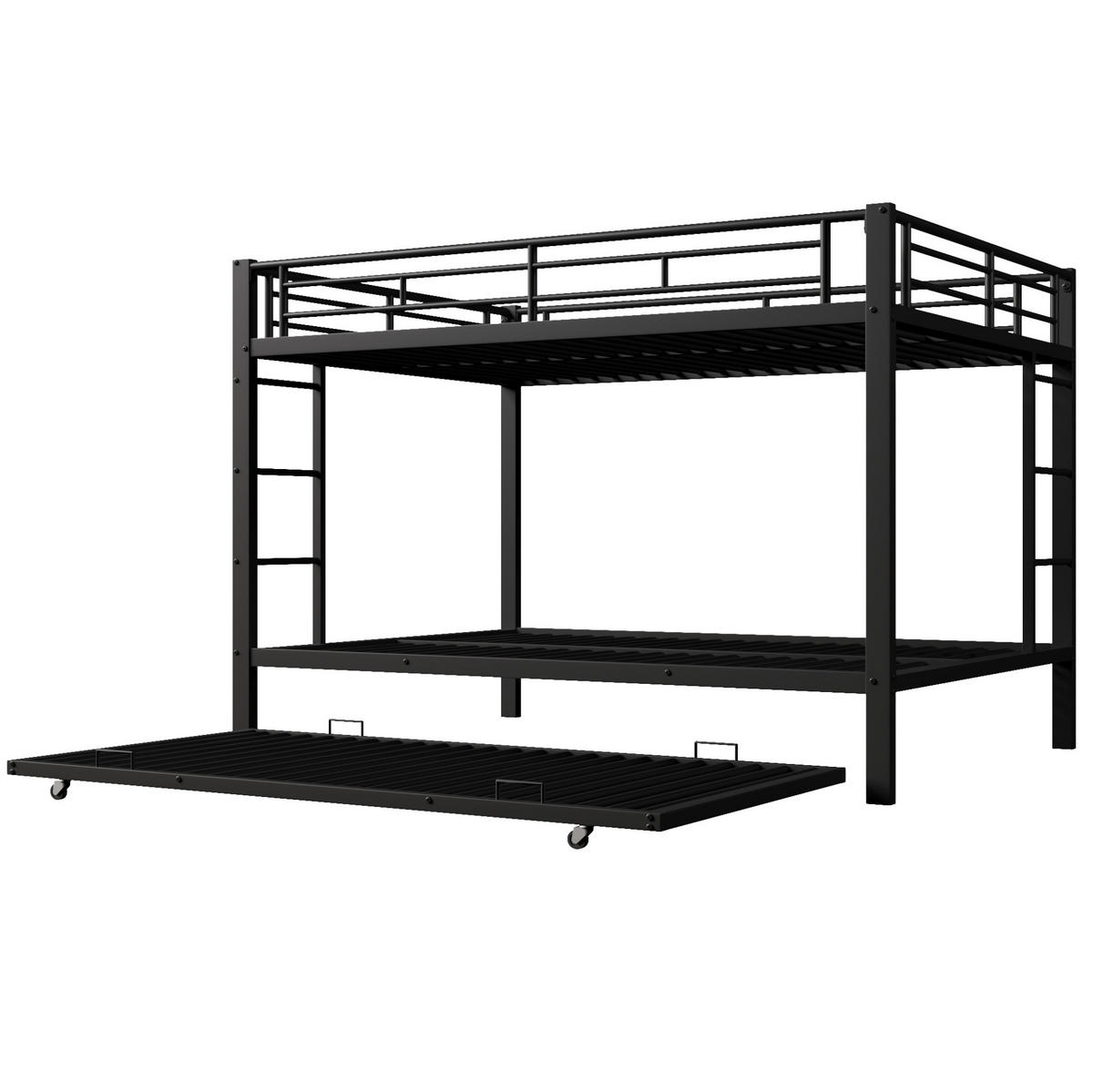 ETAGENBETT 140/200 cm aus Metall mit Ausziehbett und hohen Geländern in Schwarz - Schwarz, Metall (140/200cm) - Flora Grace