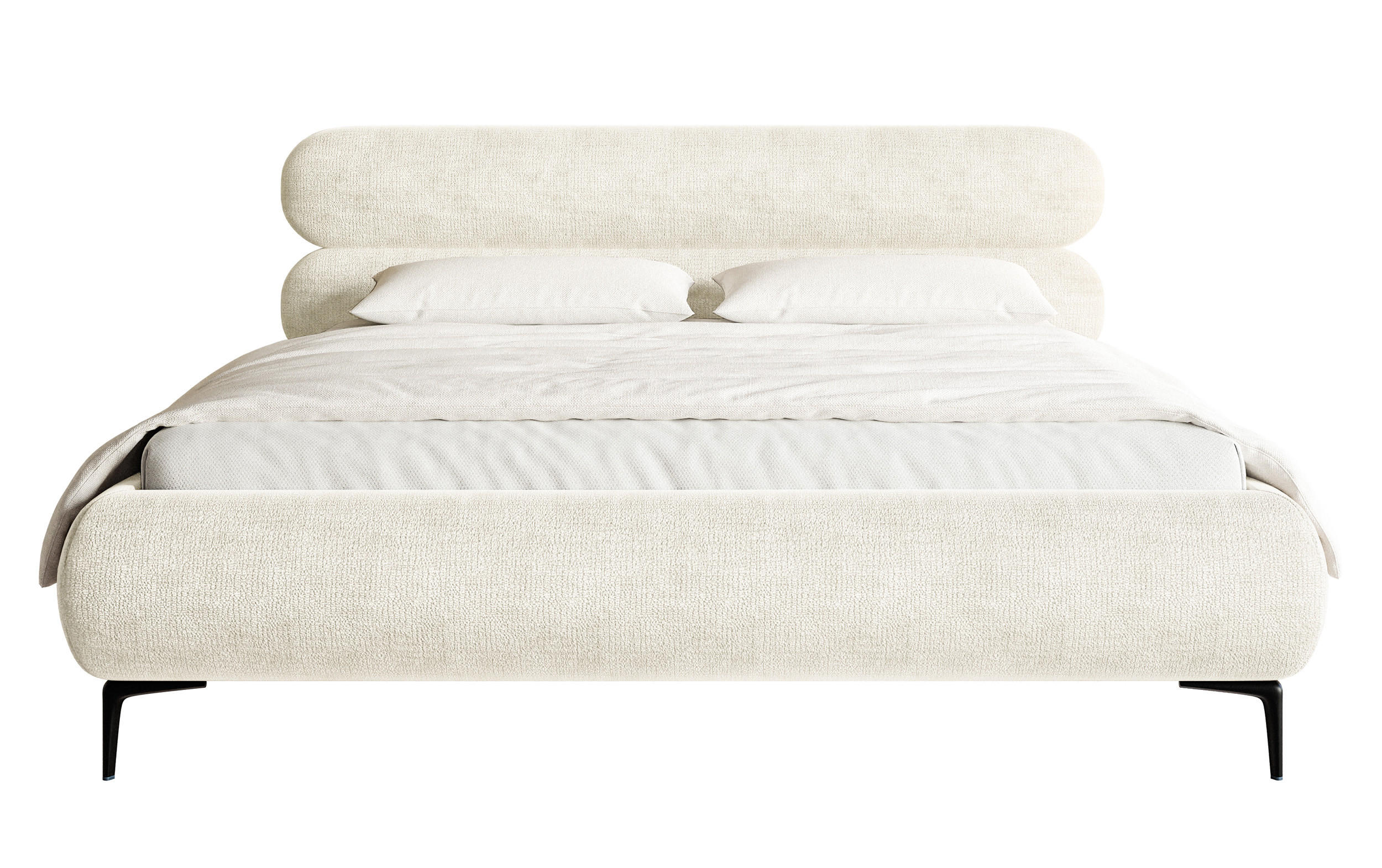 POLSTERBETT Roule Cremeweiß Chenille mit schwarzen Metallbeinen und Bettkasten 180 cm - Creme/Schwarz, Textil/Metall (180/200cm) - Selsey