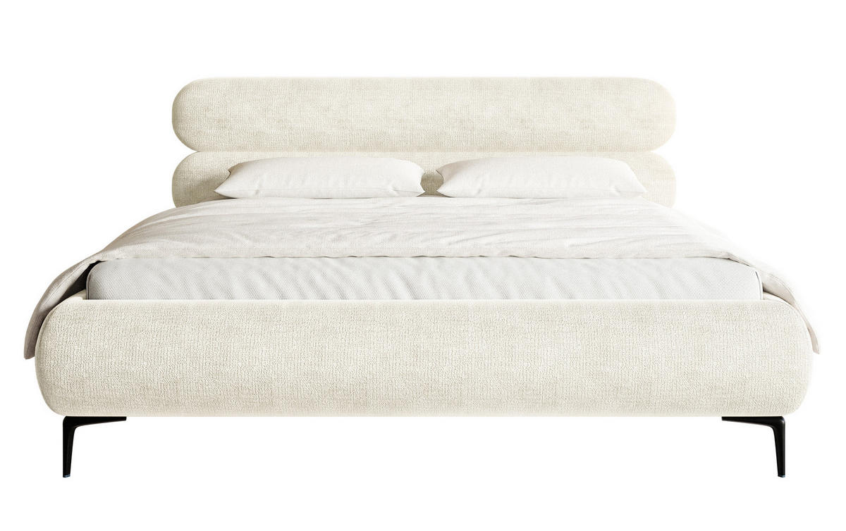 POLSTERBETT Roule Cremeweiß Chenille mit schwarzen Metallbeinen 180 cm - Creme/Schwarz, Textil/Metall (180/200cm) - Selsey