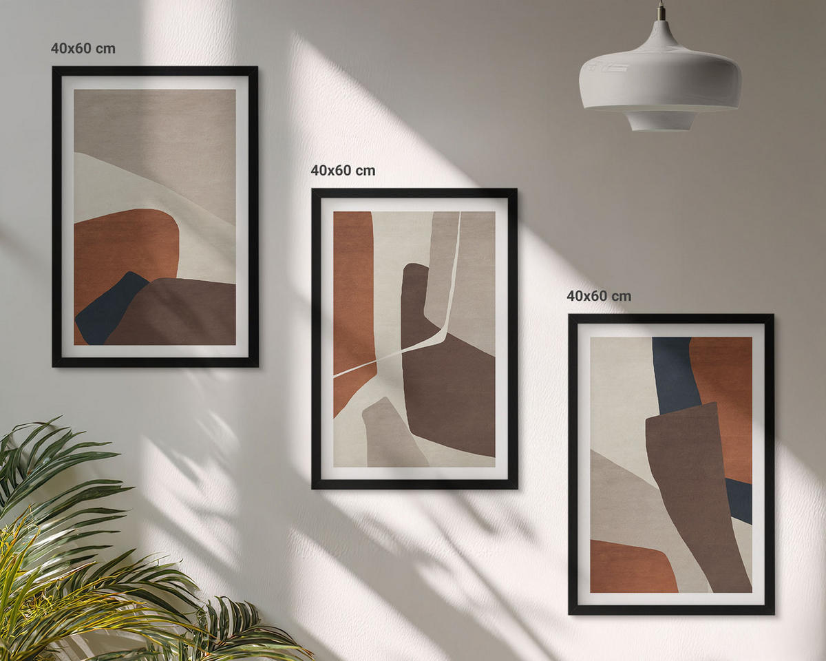 BILDER SET 3er Set - 40x60 cm Schwarzer Rahmen - Abstrakte moderne Strukturen - Schwarz, Kunststoff (40/60cm) - TULUP