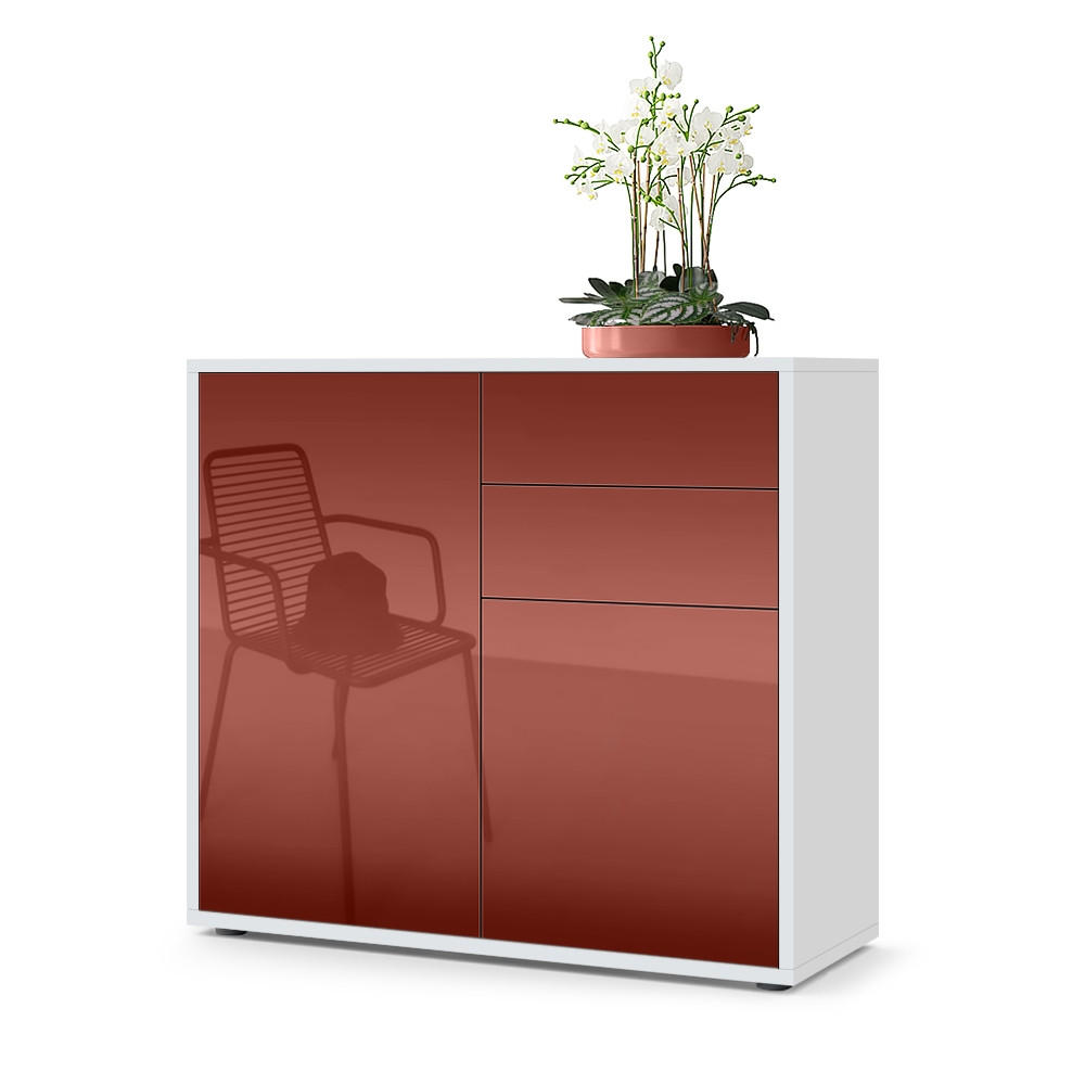 KOMMODE Ben Front in Bordeaux Hochglanz - Bordeaux, Holzwerkstoff (79/74/36cm) - Vladon