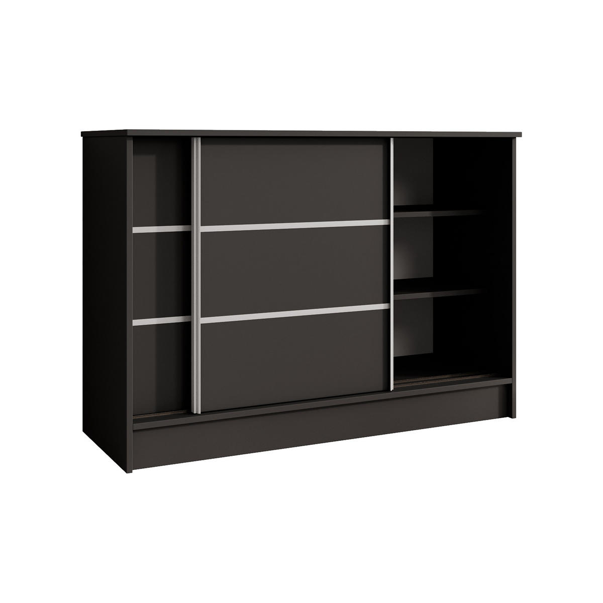 KOMMODE Mirela mit 2 Schiebetüren 120 cm, Schwarz - Schwarz, Holzwerkstoff (121/85/43.5cm) - Beautysofa