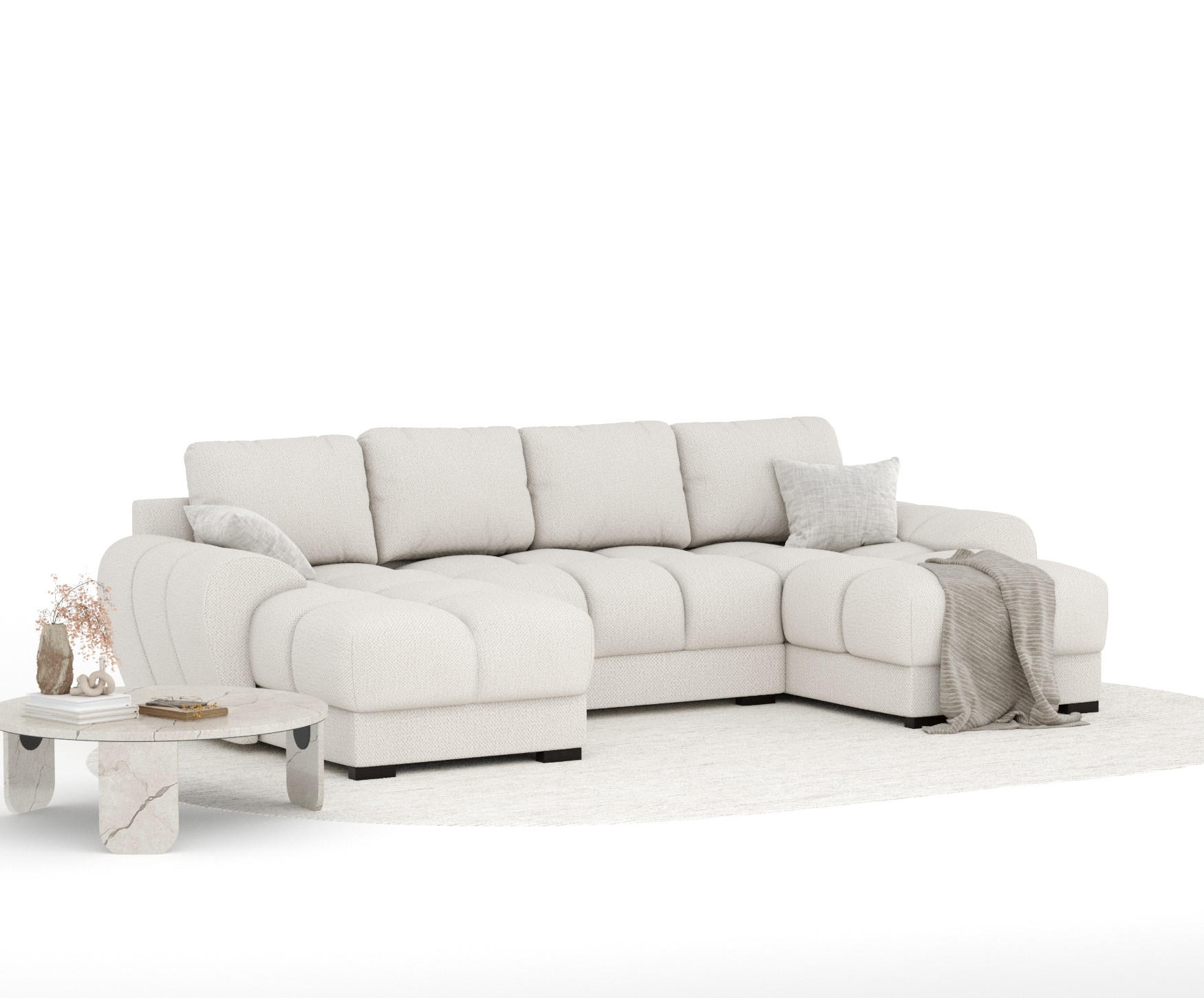 Thumbnail - Maison de Reve Wohnlandschaft, Beige, Textil, 6-Sitzer, Füllung: Schaumstoff, L-Form, 330x90x175 cm, Oeko-Tex® Standard ...