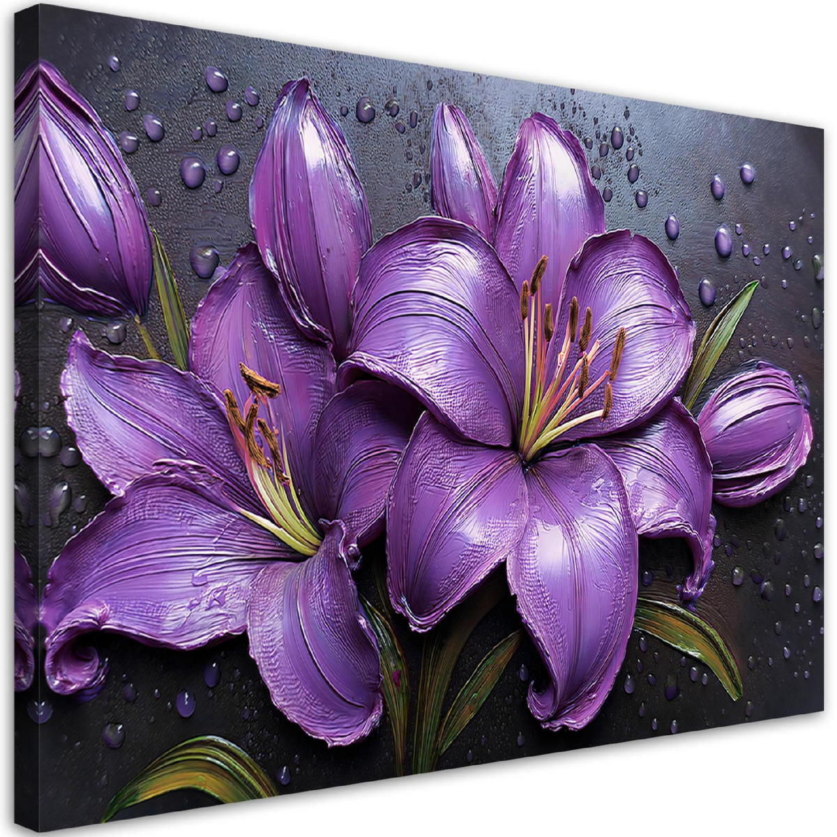 WANDBILD lila lilien blumen tautropfen - Lila, Textil (60/40cm) - Feeby