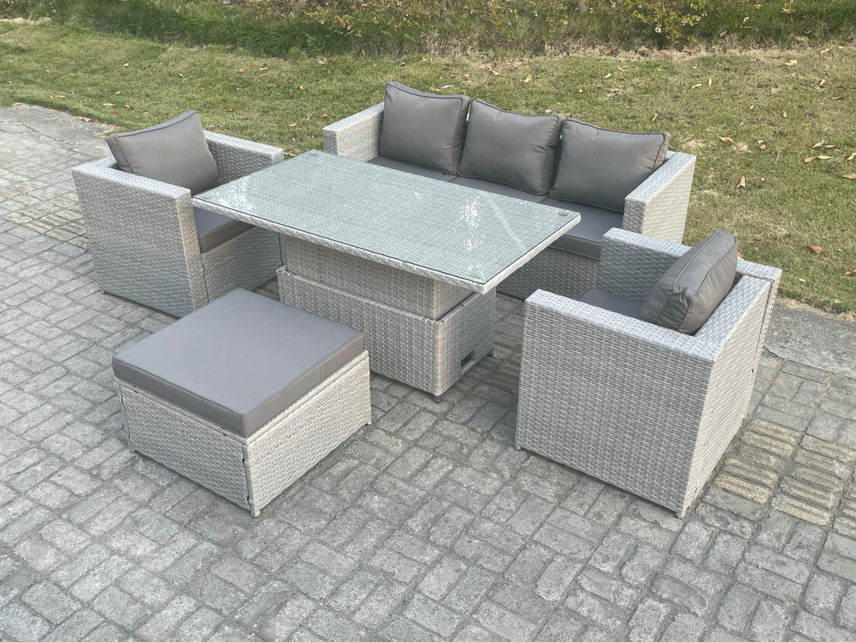 GARTENSOFA SET mit Couchtisch Polyrattan Helles Grau 5-teilige - Hellgrau, Metall - Fimous