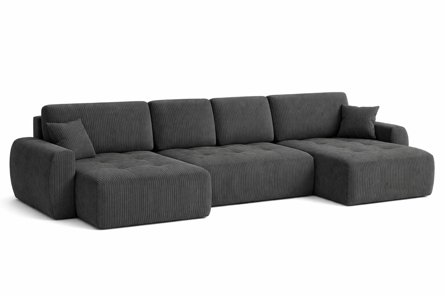 ECKSOFA Mit Schlaffunktion Und Bettkasten U-Form Ivo U, Cordstoff Poso, Grau - Grau, Holz (342/142cm) - Kaiser Möbel