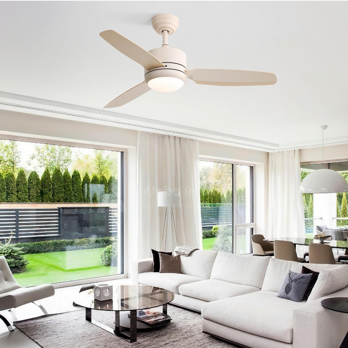 DECKENVENTILATOR DE-16315 46 Zoll mit 3 ABS-Flügeln & Fernbedienung - Creme, Kunststoff (116.8/116.8/54cm) - ComfortXL