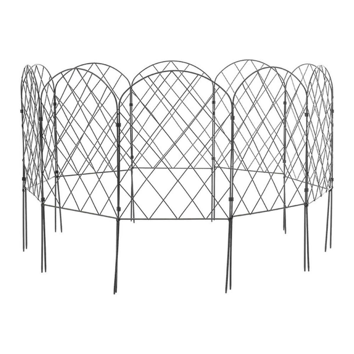 GARTENZAUN 10er set aus pulverbeschichtetem Eisen, Bogen Design, 33x61 cm, schwarz, mit Erdspießen - Schwarz/Weiß, Kunststoff/Textil (33/93/55cm) - Livingandhome