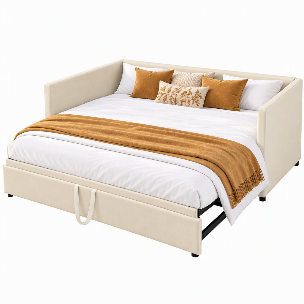 TAGESBETT 90/180/200 cm,Ausziehbar Schlafsofa,Beige - Beige, Holz/Metall (180/200cm) - PARAFTA HOME