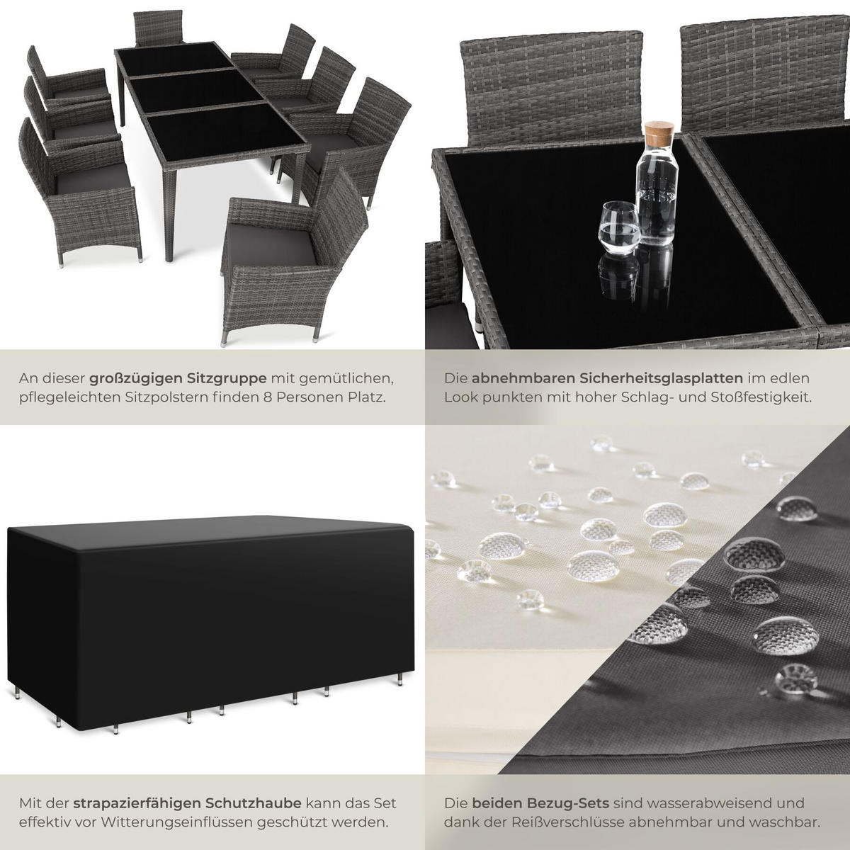 RATTAN-SITZGRUPPE aus Aluminium Menorca, inklusive Schutzhülle, grau - Grau, Kunststoff - tectake