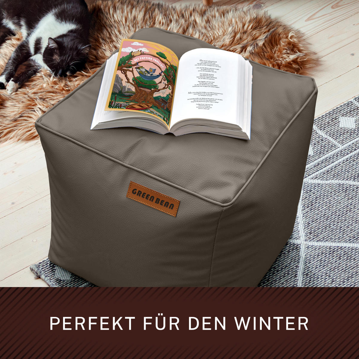 INDOOR HOCKER Cube eckig Kunstleder - Hellbraun, Textil (40/40/40cm) - Green Bean