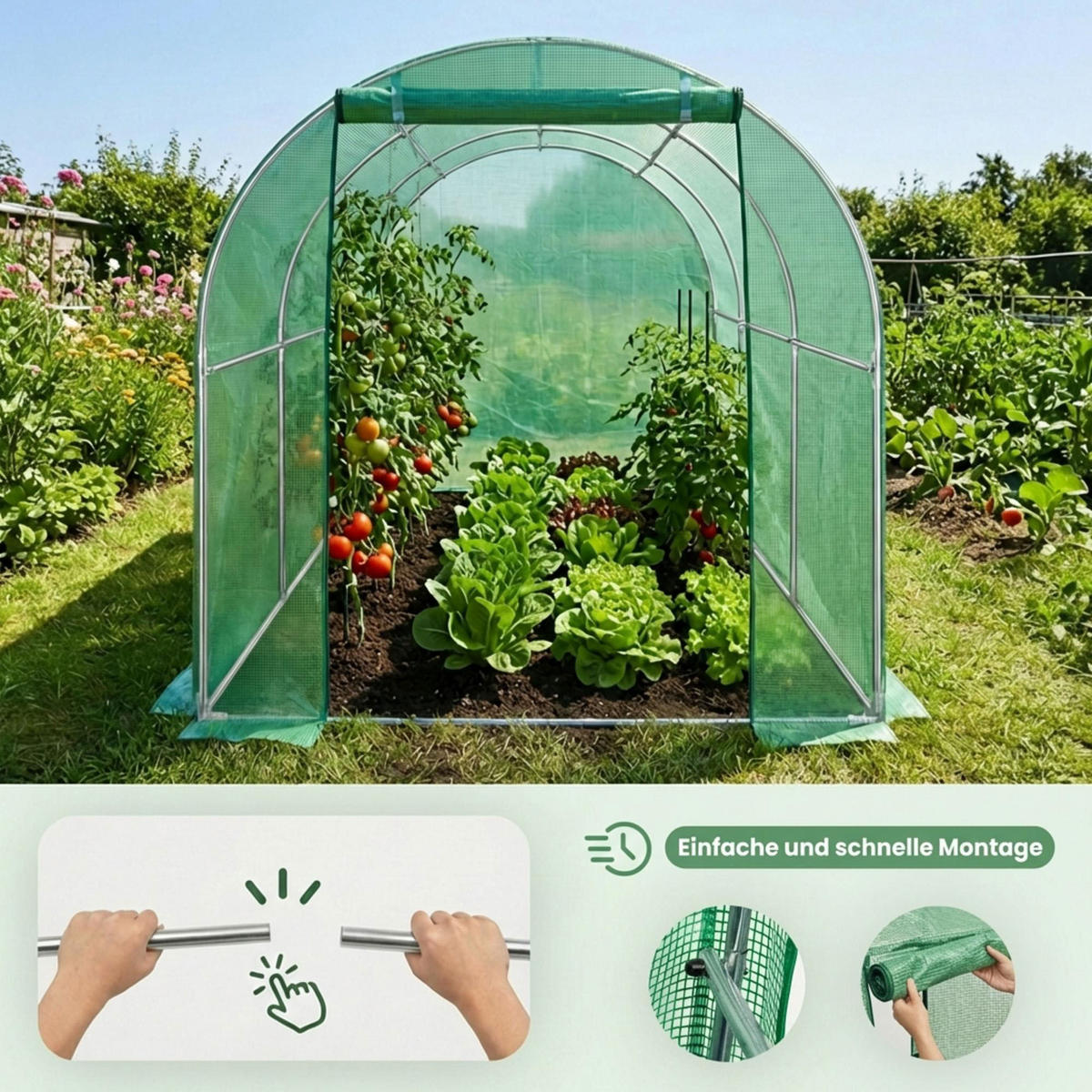 TUNNELGEWÄCHSHAUS, Grün, 200x300x200 cm - Grün, Metall (200/200/300cm) - Akord