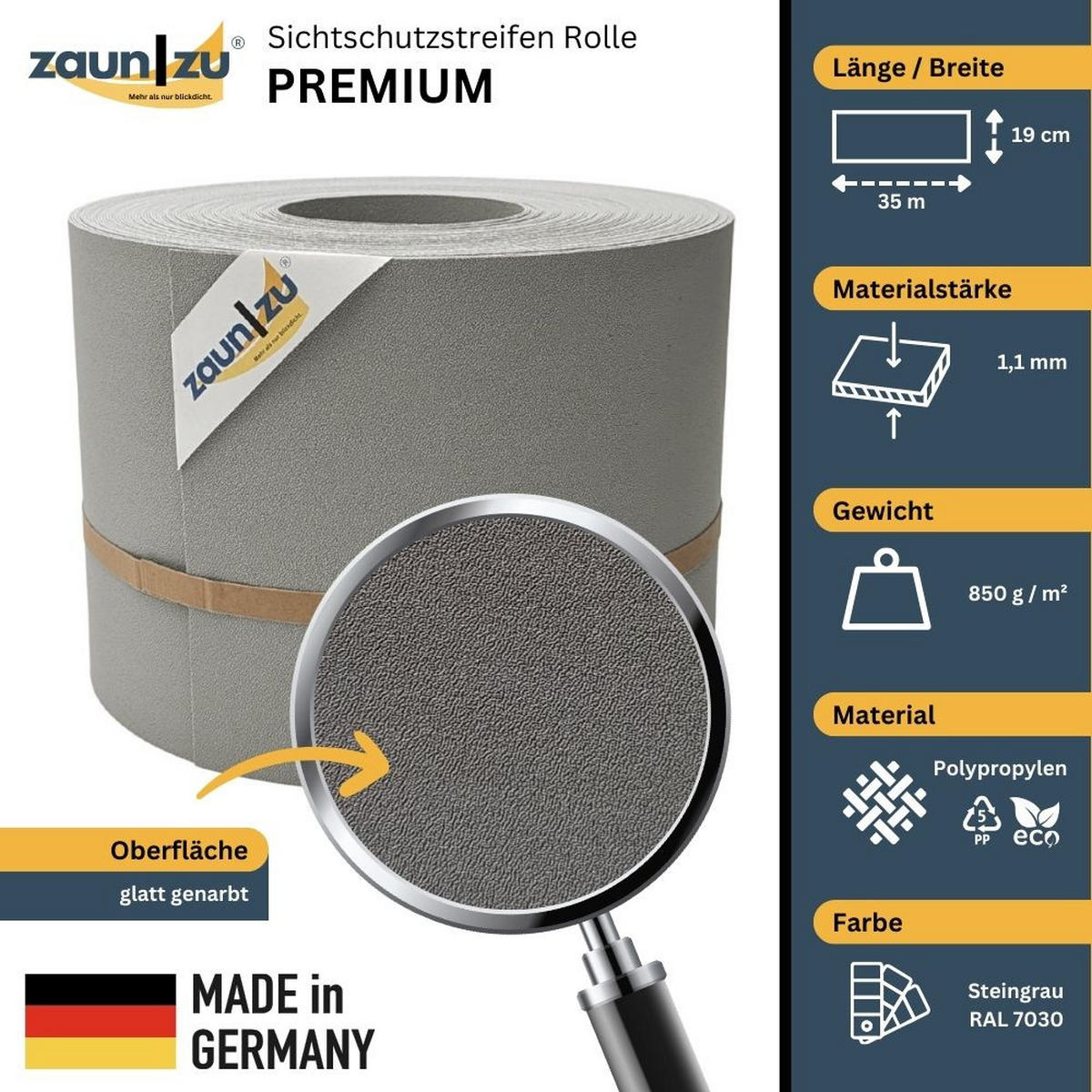 SICHTSCHUTZSTREIFEN PP für Doppelstabmatten Zaunblende Steingrau, 35m - Graubraun, Kunststoff (3500/19cm) - ZAUN|ZU