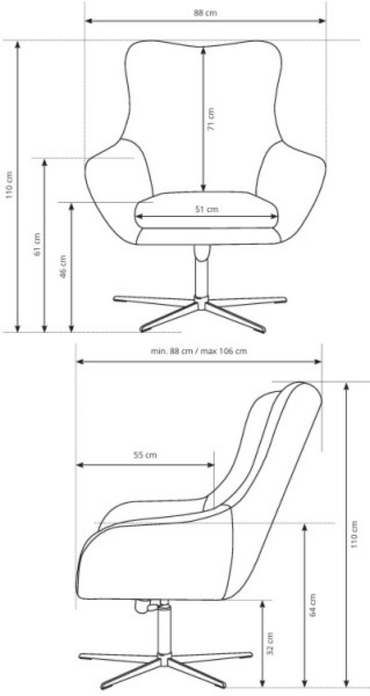 SESSEL Grau LISA Drehbar Mit Verstellbarer Rückenlehne - Grau, Textil (88/110/106cm) - Sepro Meble