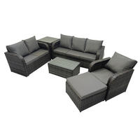 GARTENSET Polyrattan Dunkelgrau 7-Sitzer - Dunkelgrau/Grau, Glas/Kunststoff - Fimous