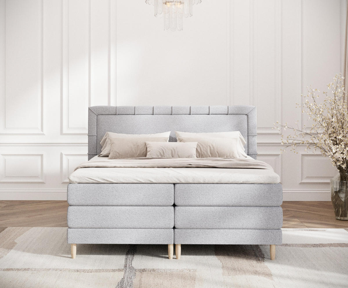 BOXSPRINGBETT Rimini Hellgrau 180/200 cm mit Matratze und Topper - Hellgrau/Naturfarben, Holz/Holzwerkstoff (180/200cm) - Maison de Reve