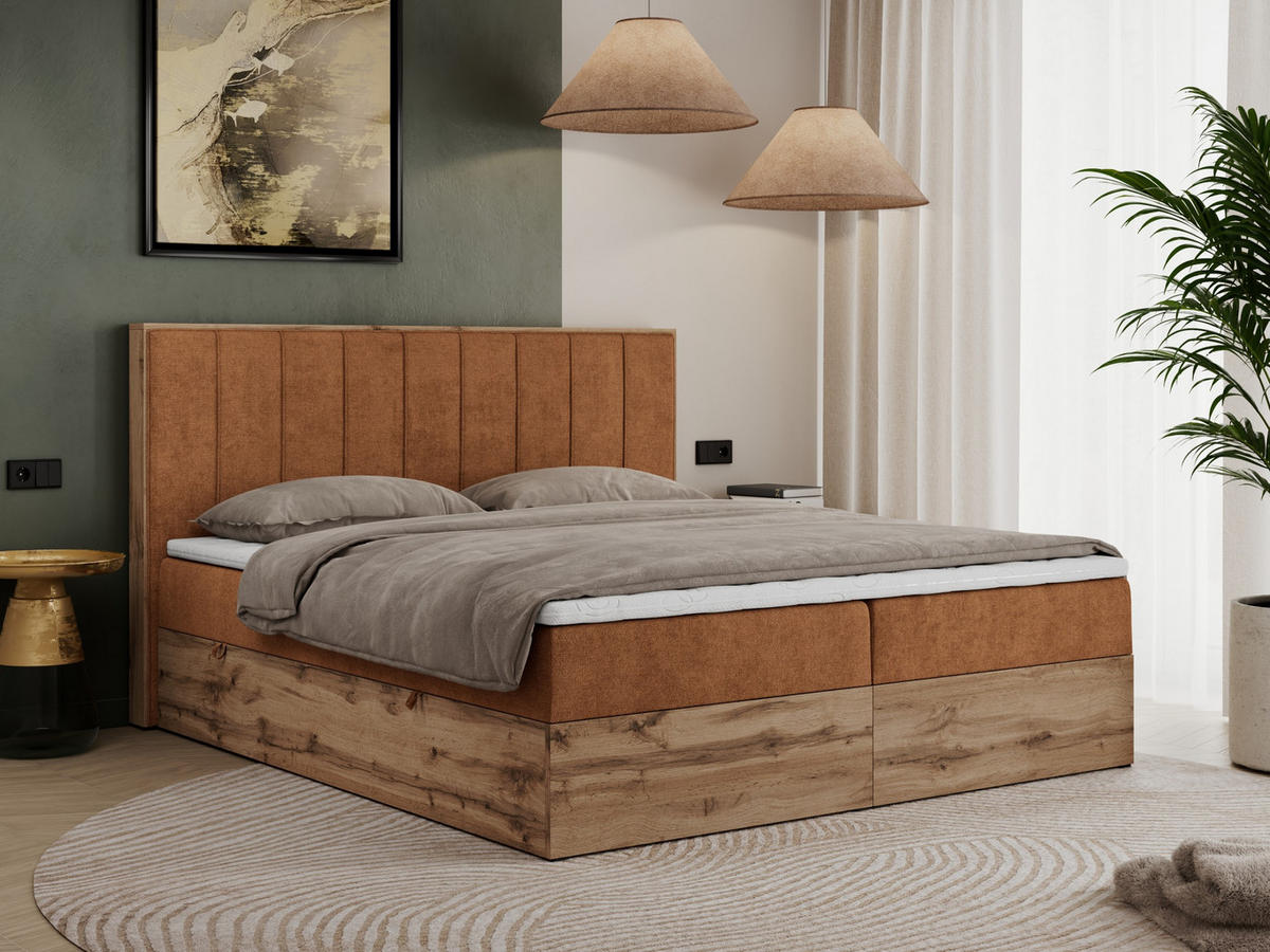 BOXBETT BELLISSIMO 180/200 Orange Struktur - H3 - Orange, Holz/Textil (180/200cm) - MKS