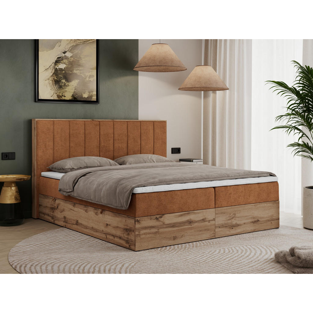 Thumbnail - MKS Boxbett, Orange, Textil, 2-Sitzer, H3, Rechteckig, 140x200 cm, Schlafzimmer, Betten, Boxspringbetten