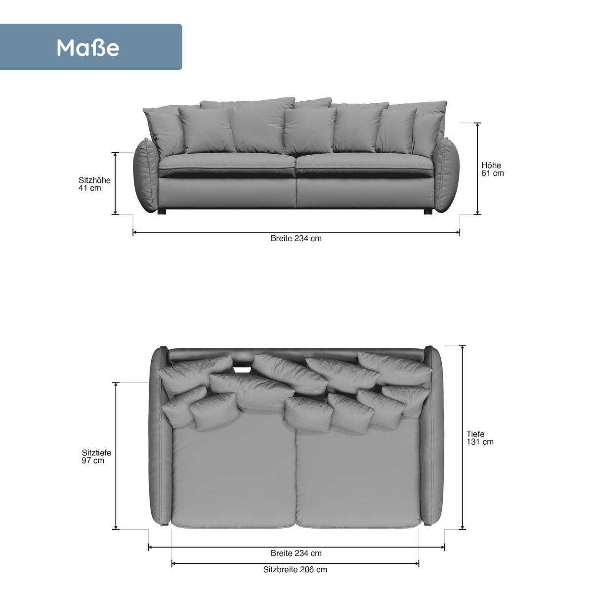 BIGSOFA Hereford Cord Dunkelgrün inkl. 11 Kissen 234/131/61 cm - Dunkelgrün, Kunststoff/Textil (234/61/131cm) - foamnova