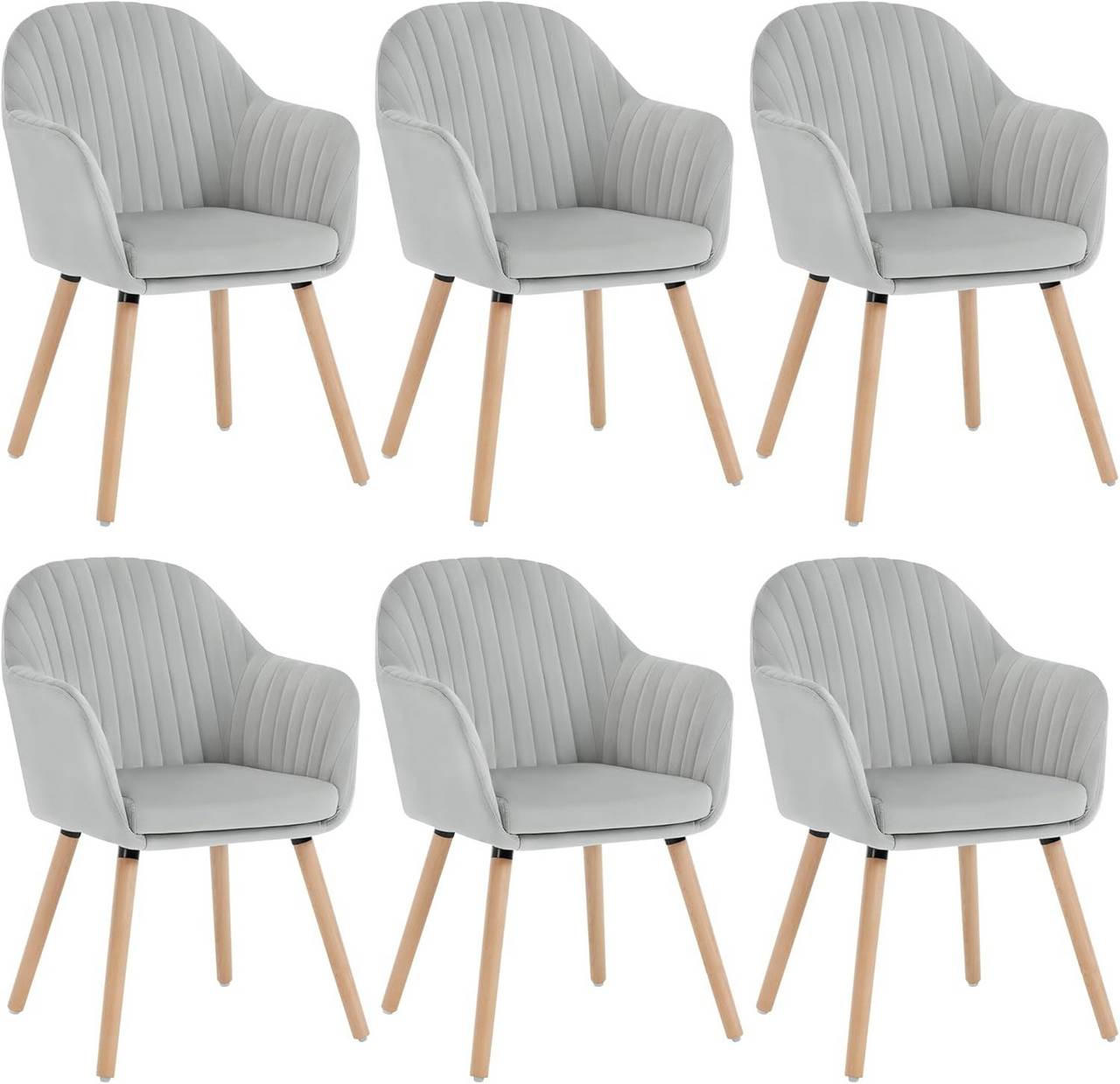 ESSZIMMERSTUHL 6er-Set, Samt, Massivholz, Hellgrau - Hellgrau/Naturfarben, Holz/Textil (42/81/50cm) - Woltu