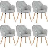 ESSZIMMERSTUHL 6er-Set, Samt, Massivholz, Hellgrau - Hellgrau/Naturfarben, Holz/Textil (42/81/50cm) - Woltu