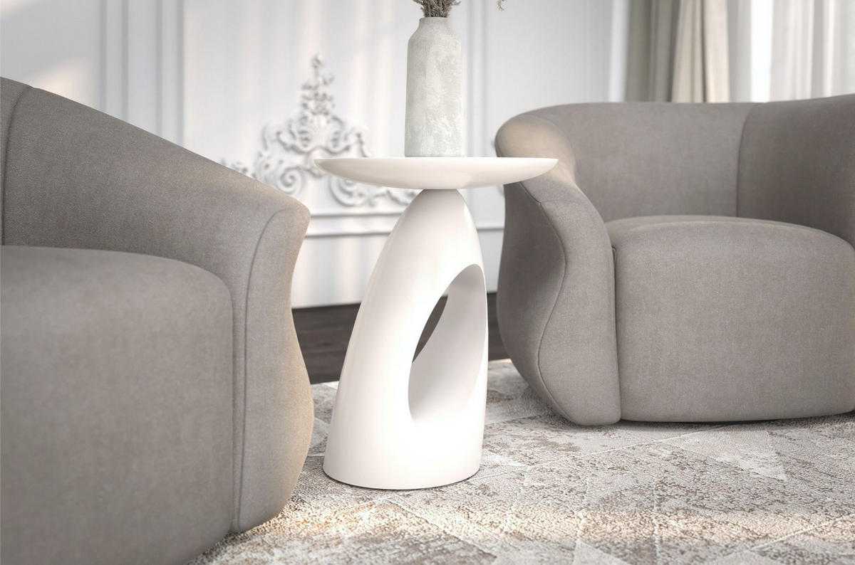 BEISTELLTISCH Island, Ovaler Tischplatte, Buche - lackiert, Vollflächiges Weiß (RAL 9003) - Klar/Weiß, Holz (32/32/40cm) - Kayani